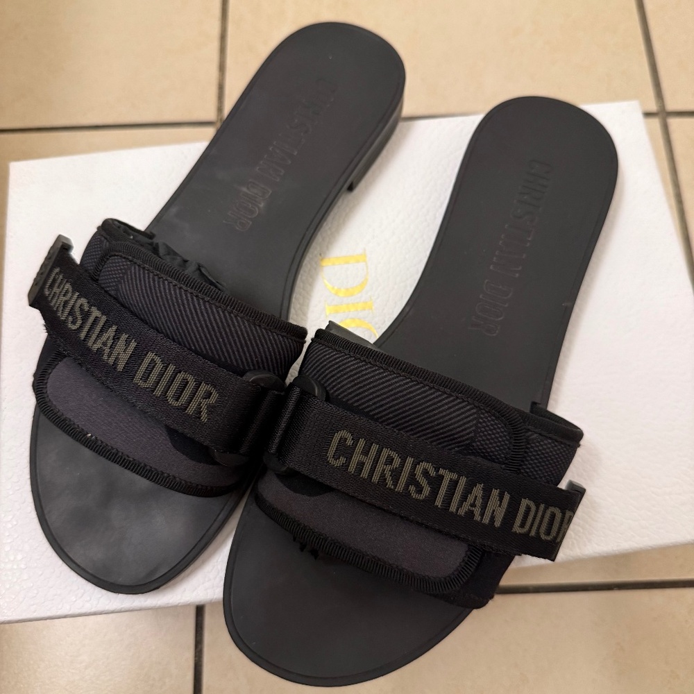 Dior Black Christian Dior Logo Slide Sandals
